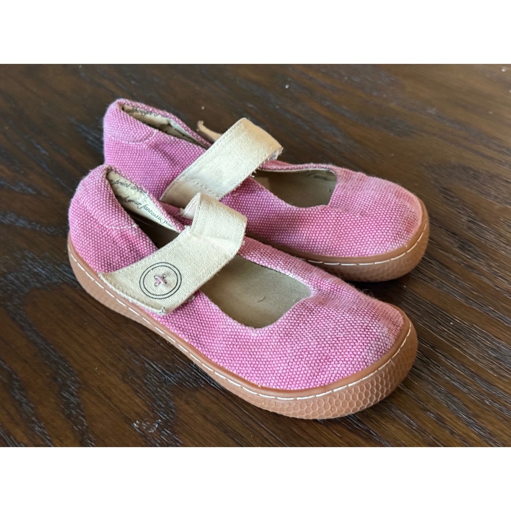 Livie & Luca Mary Jane Shoes Kids Size 12 Pink Good‎ Canvas Button Strap Flats